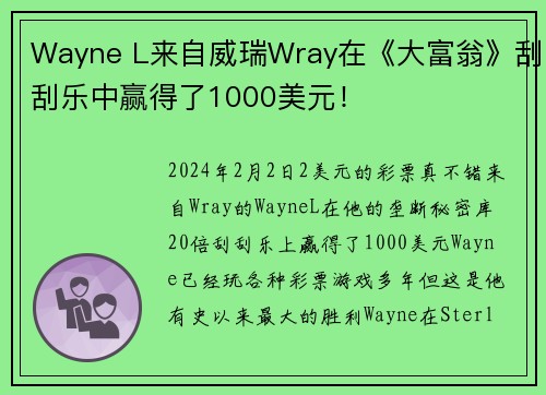 Wayne L来自威瑞Wray在《大富翁》刮刮乐中赢得了1000美元！